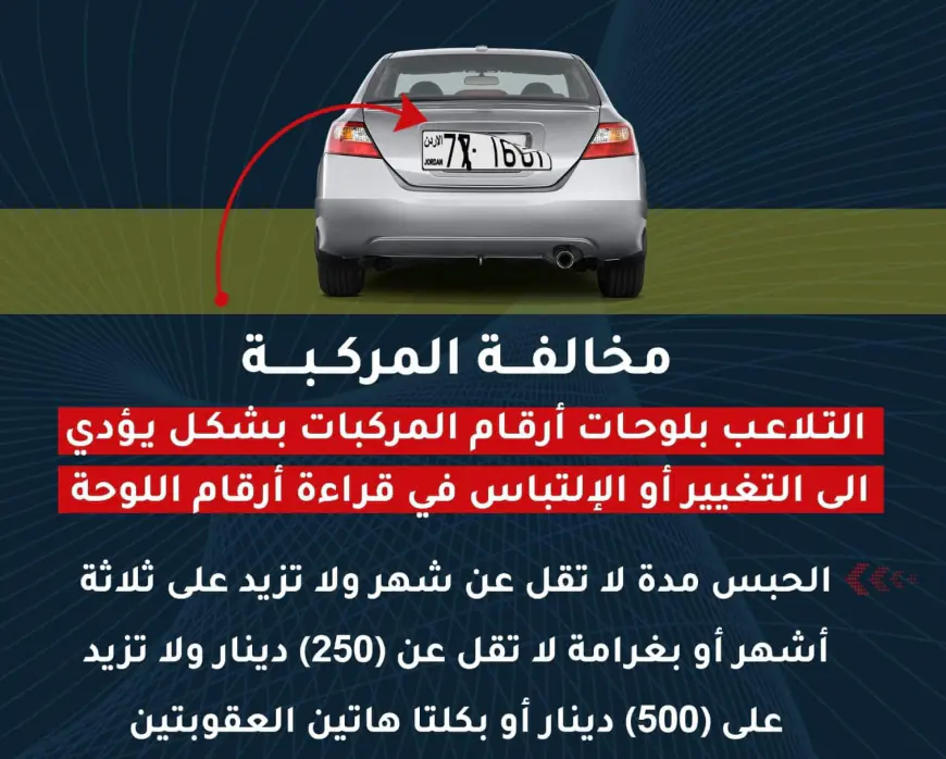 الأمن العام: إخفاء لوحة الأرقام مؤشر على نية القيام بفعل جرمي أو أمني